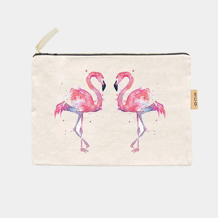 Flamingo Cotton Canvas Eco Pouch Bag