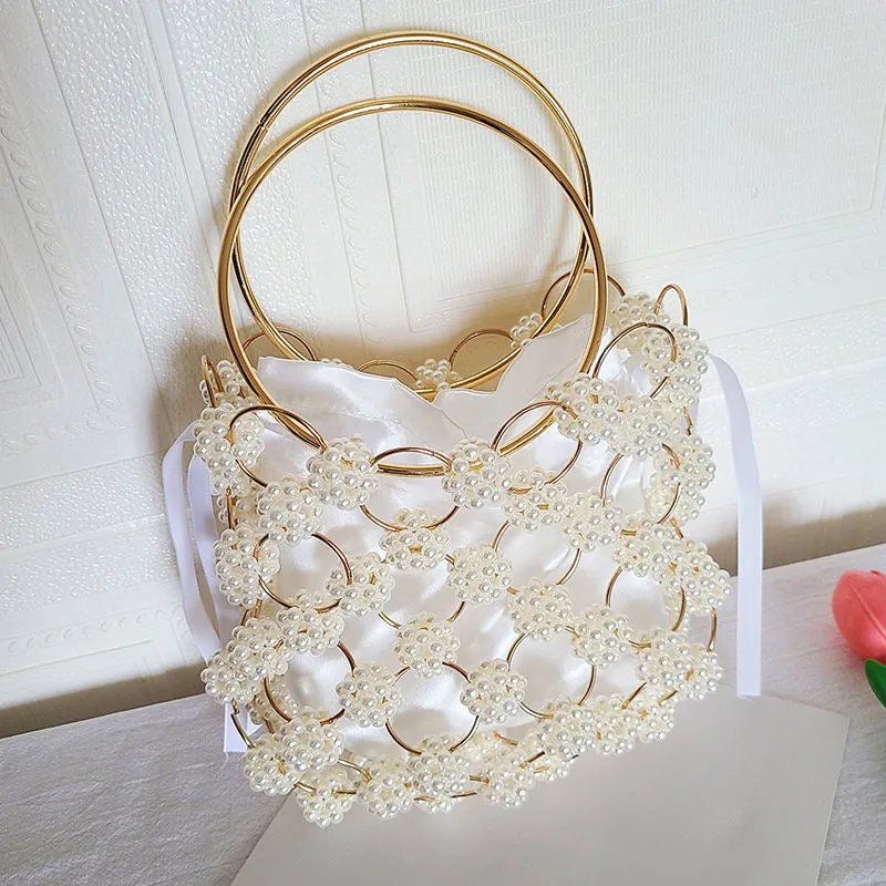 Floral Pearl Beaded Hand Bag