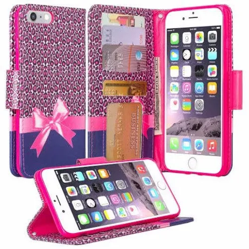 For Apple iPhone 8 Plus Case, Wrist Strap Pu Leather Magnetic Flip Fold[Kickstand] Wallet Case with ID & Card Slots for iPhone 8 Plus - Cheetah Prints