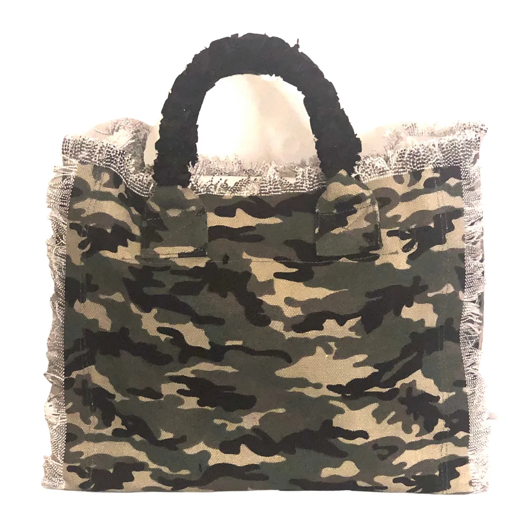 Fringe Camo LOVE Tote - Black Roses