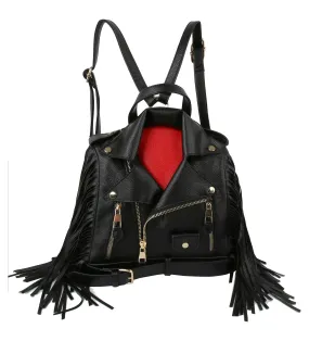 Fringe Motorcycle Jacket Backpack Handbag by hfstylish