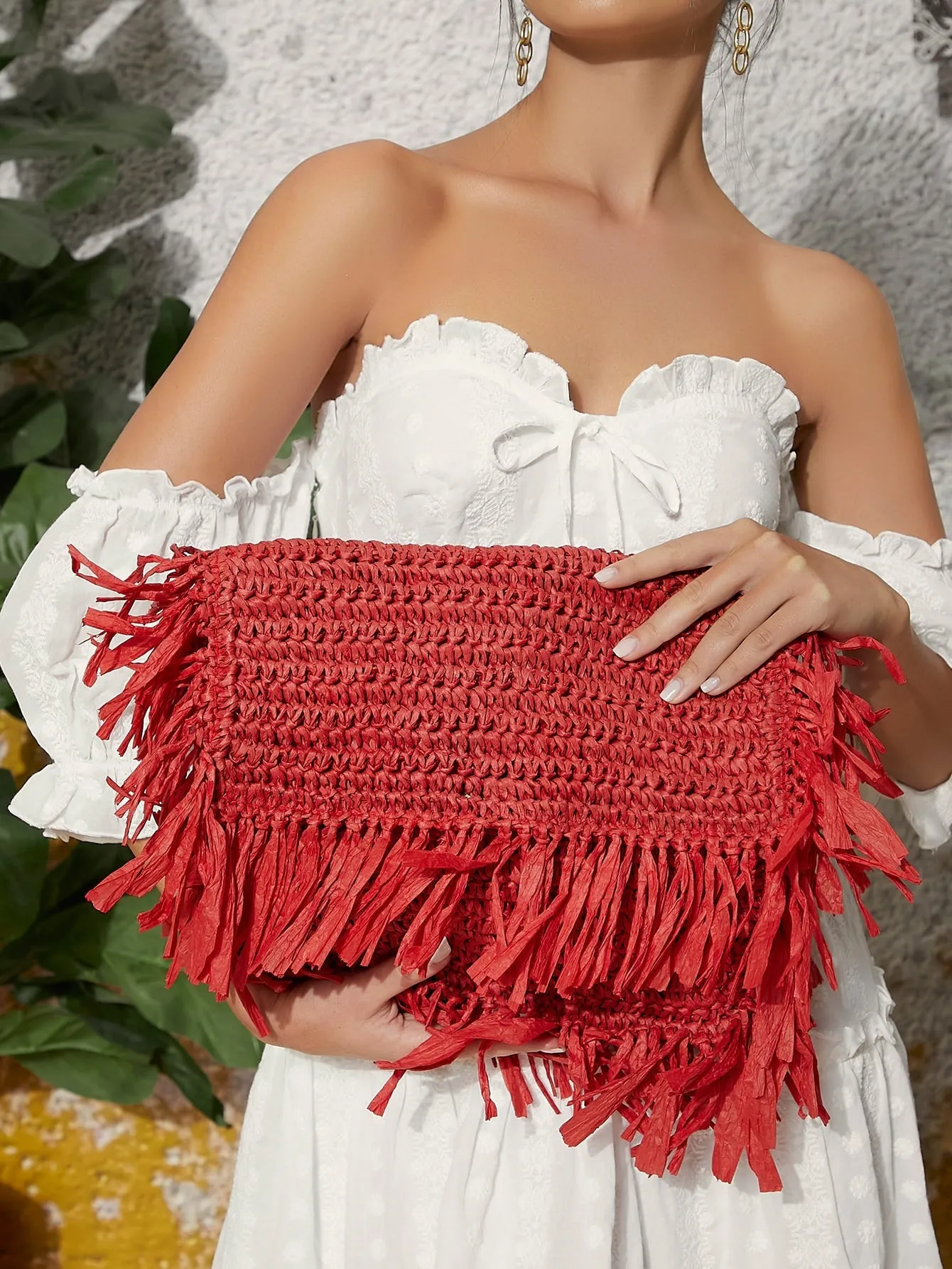 Fringe Trim Clutch Bag