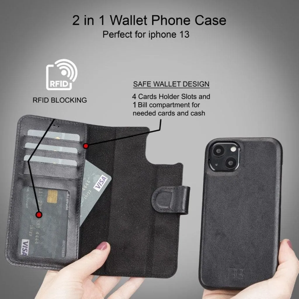 Full Leather Coating Detachable Wallet Case for Apple iPhone 13 Series