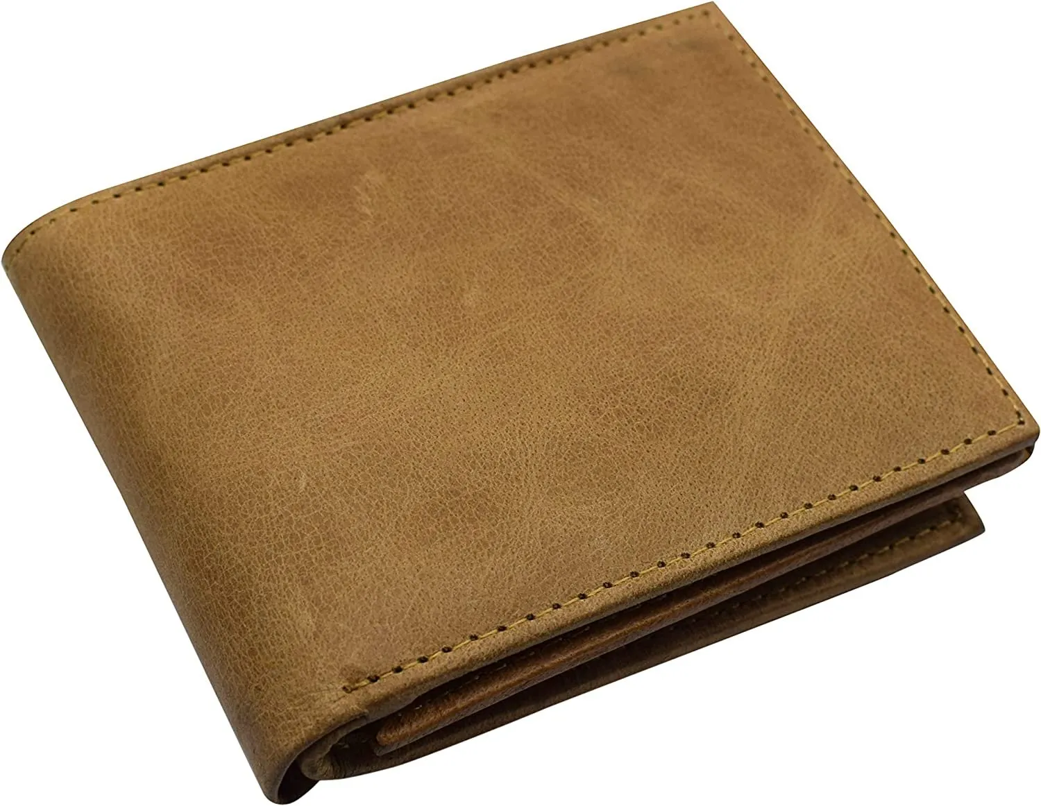 Genuine Leather Men's RFID Blocking Extra Capacity Expandable Snap Bifold Tan Wallet for Men