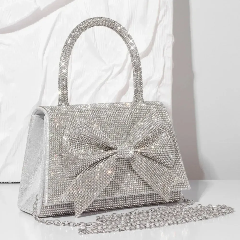 Gimme- the Gift Wrap Inspired Bow Trimmed Rhinestone Handbag 3 Colors