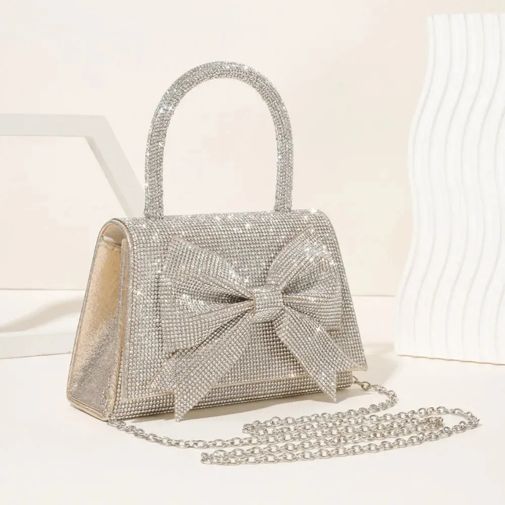 Gimme- the Gift Wrap Inspired Bow Trimmed Rhinestone Handbag 3 Colors