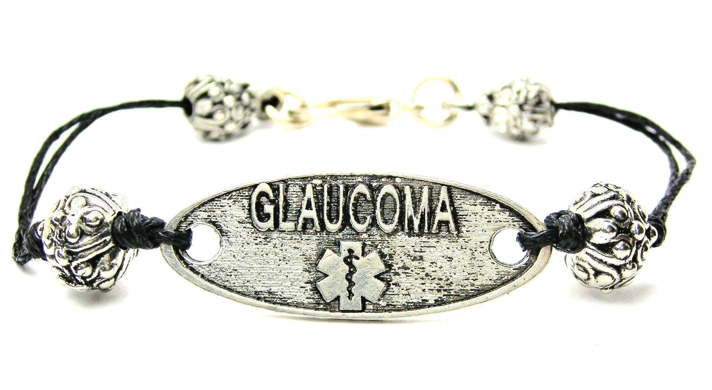 Glaucoma Medical Alert Black Cord Connector Bracelet