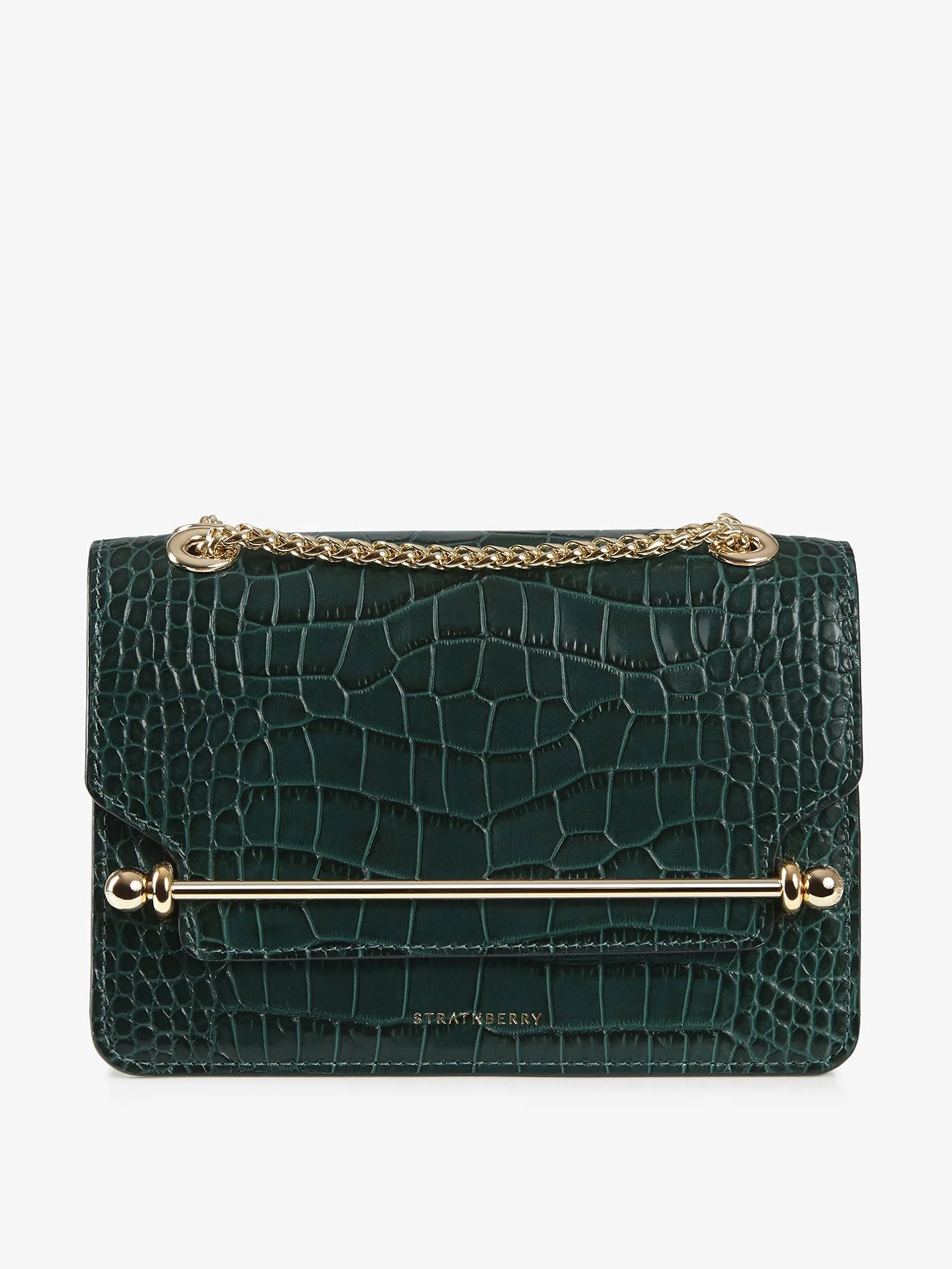 Green embossed croc effect East/West Mini shoulder bag