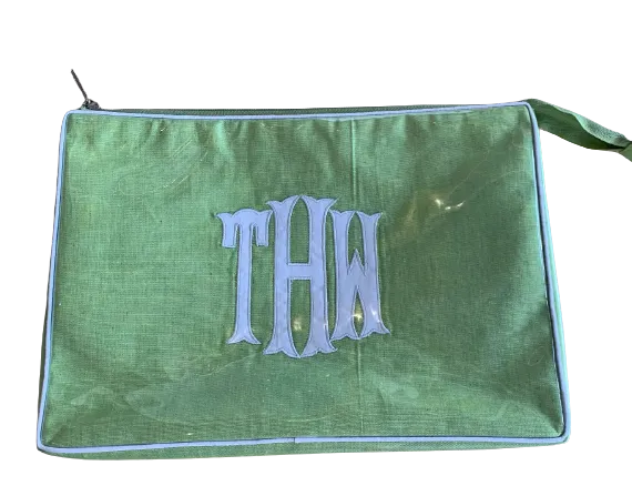 Green Travel Bag with Embroidered Monogram