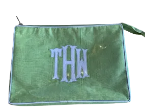 Green Travel Bag with Embroidered Monogram