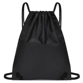 Gym Sack Drawstring Backpack Water-resistant Drawstring Bucket Bag with Zipper Pockets Light Sack for Adults and Teenagers Kids