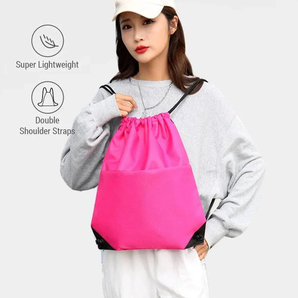 Gym Sack Drawstring Backpack Water-resistant Drawstring Bucket Bag with Zipper Pockets Light Sack for Adults and Teenagers Kids