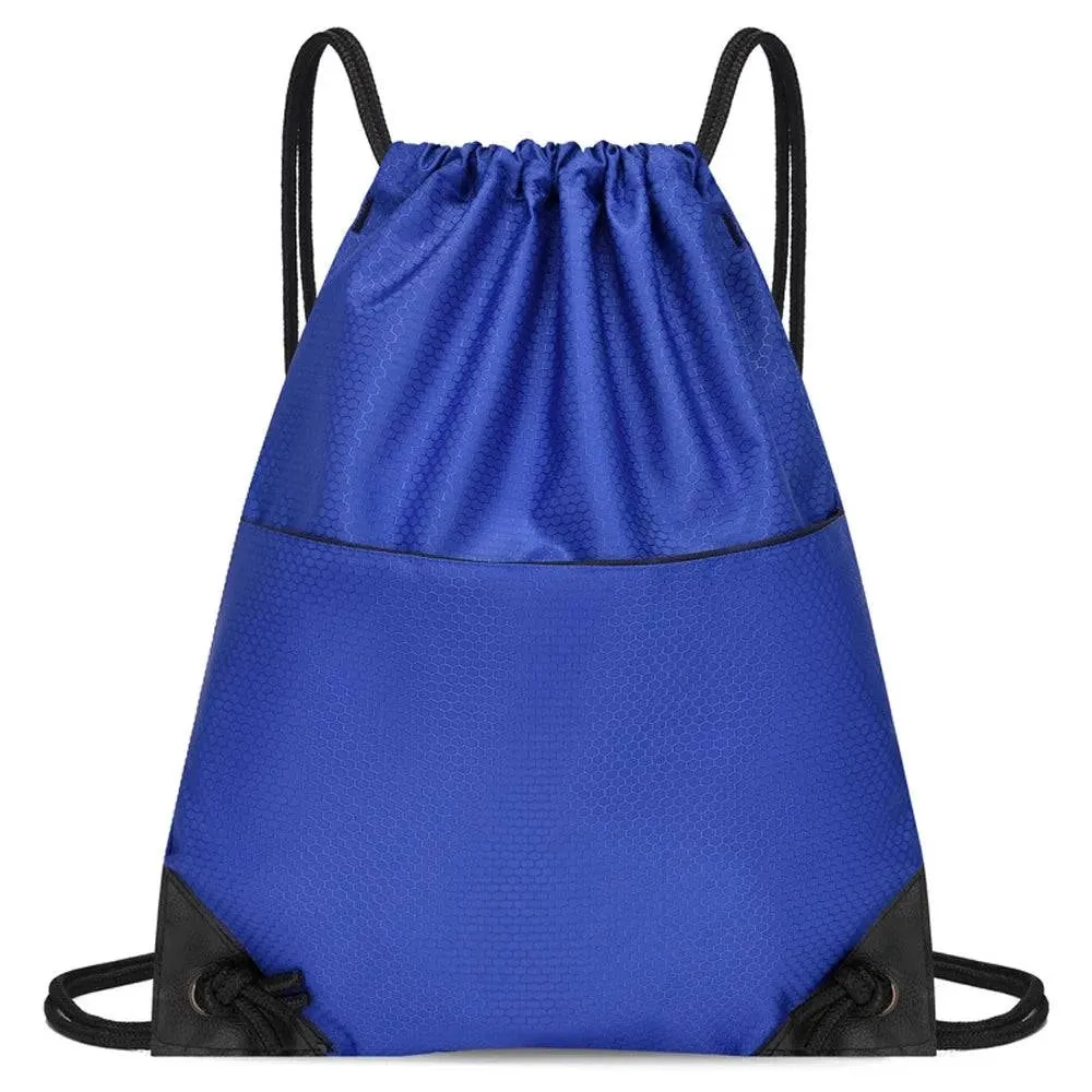 Gym Sack Drawstring Backpack Water-resistant Drawstring Bucket Bag with Zipper Pockets Light Sack for Adults and Teenagers Kids