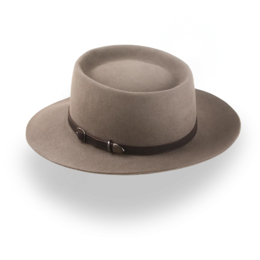 Handcrafted Wide Brim Porkpie Hat with Leather Band | The Oppenheimer