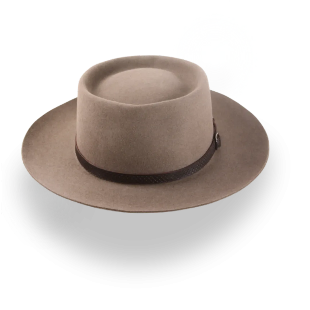 Handcrafted Wide Brim Porkpie Hat with Leather Band | The Oppenheimer