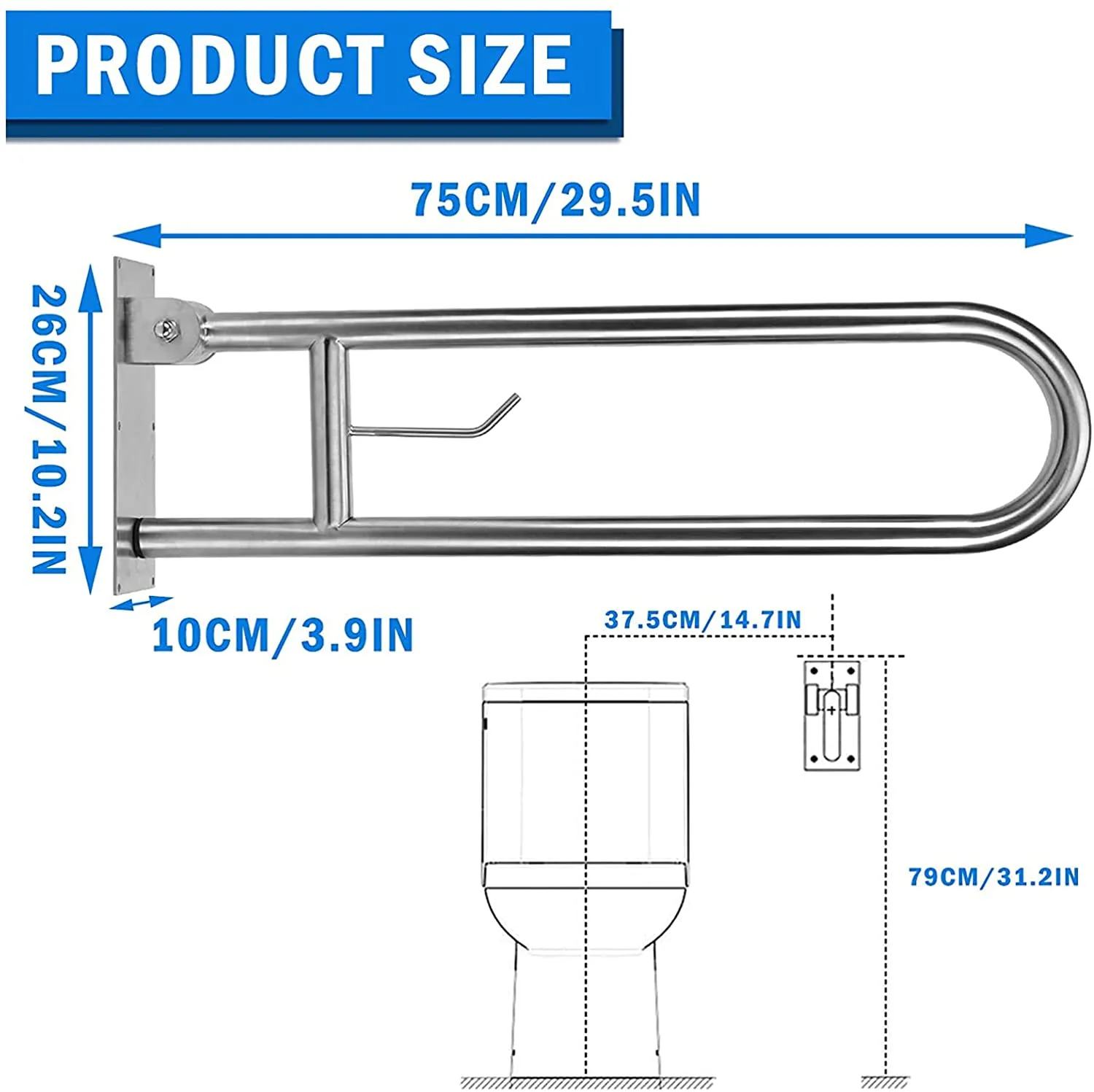 Handicap Grab Bars Rails Foldable Toilet  Flip Up Arm Rails Support White