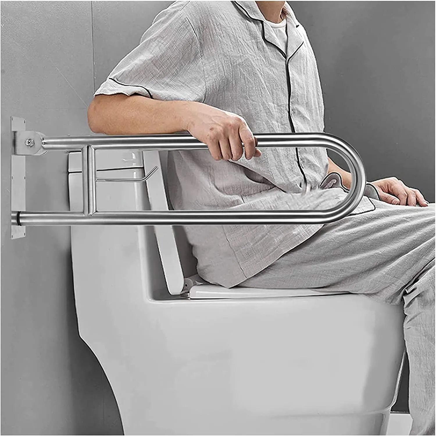 Handicap Grab Bars Rails Foldable Toilet  Flip Up Arm Rails Support White