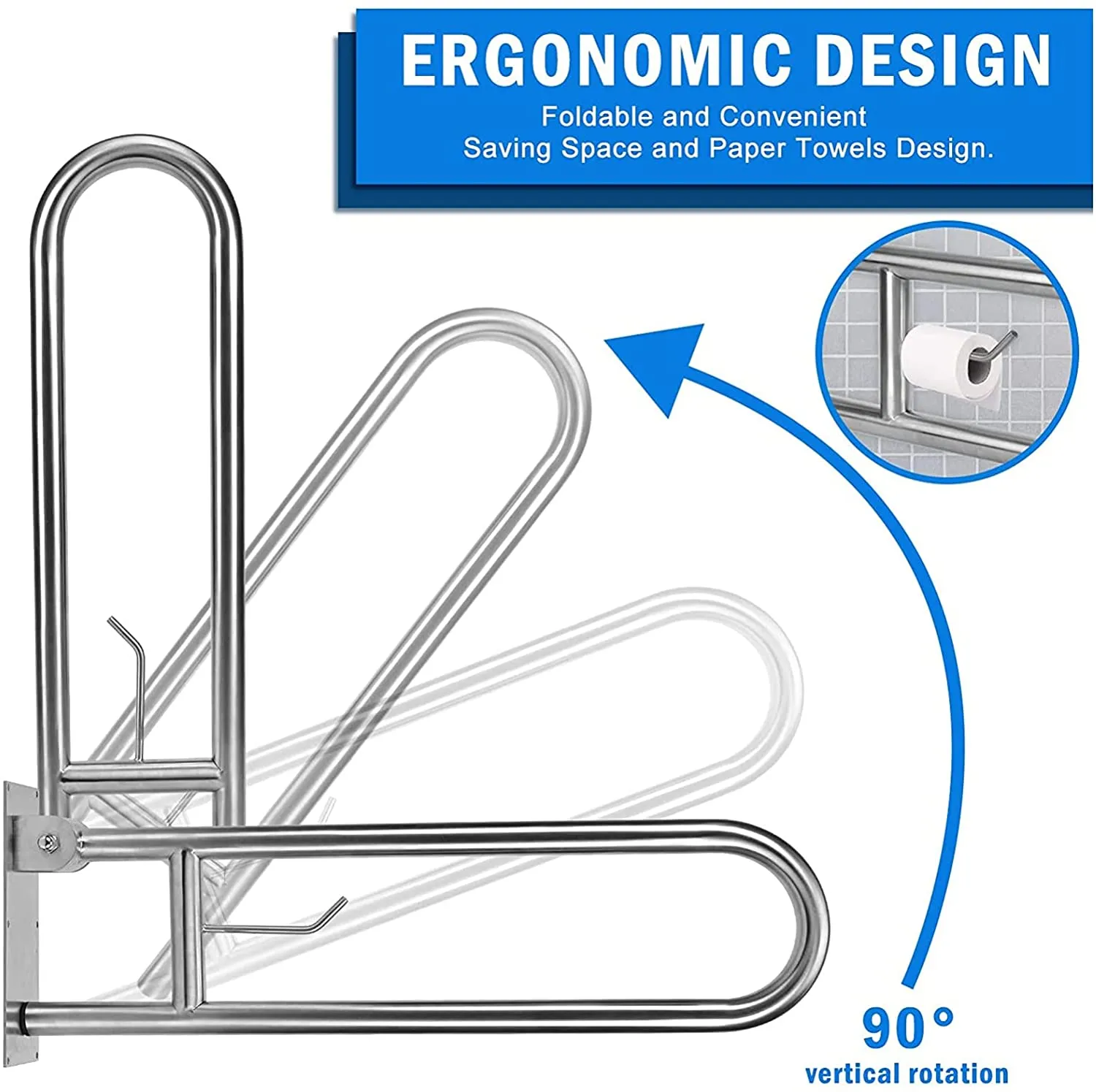 Handicap Grab Bars Rails Foldable Toilet  Flip Up Arm Rails Support White