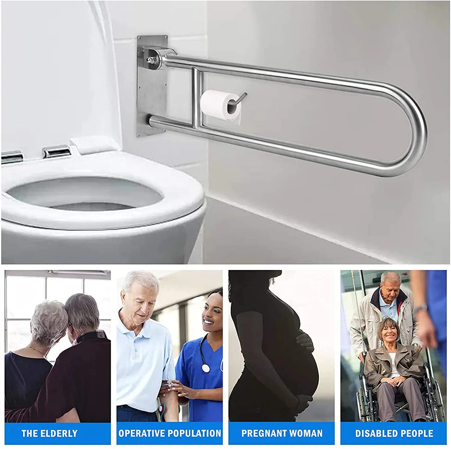 Handicap Grab Bars Rails Foldable Toilet  Flip Up Arm Rails Support White