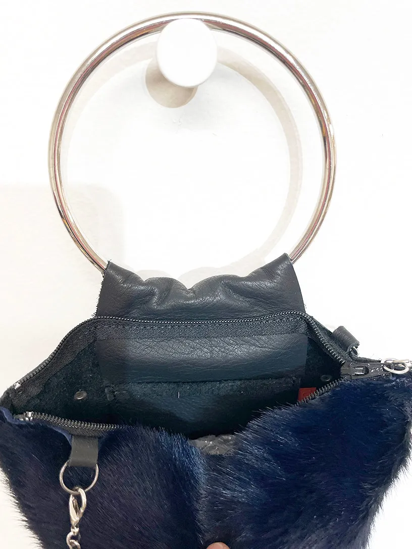 Hanna Navy Fur & Black Matte Cross Body