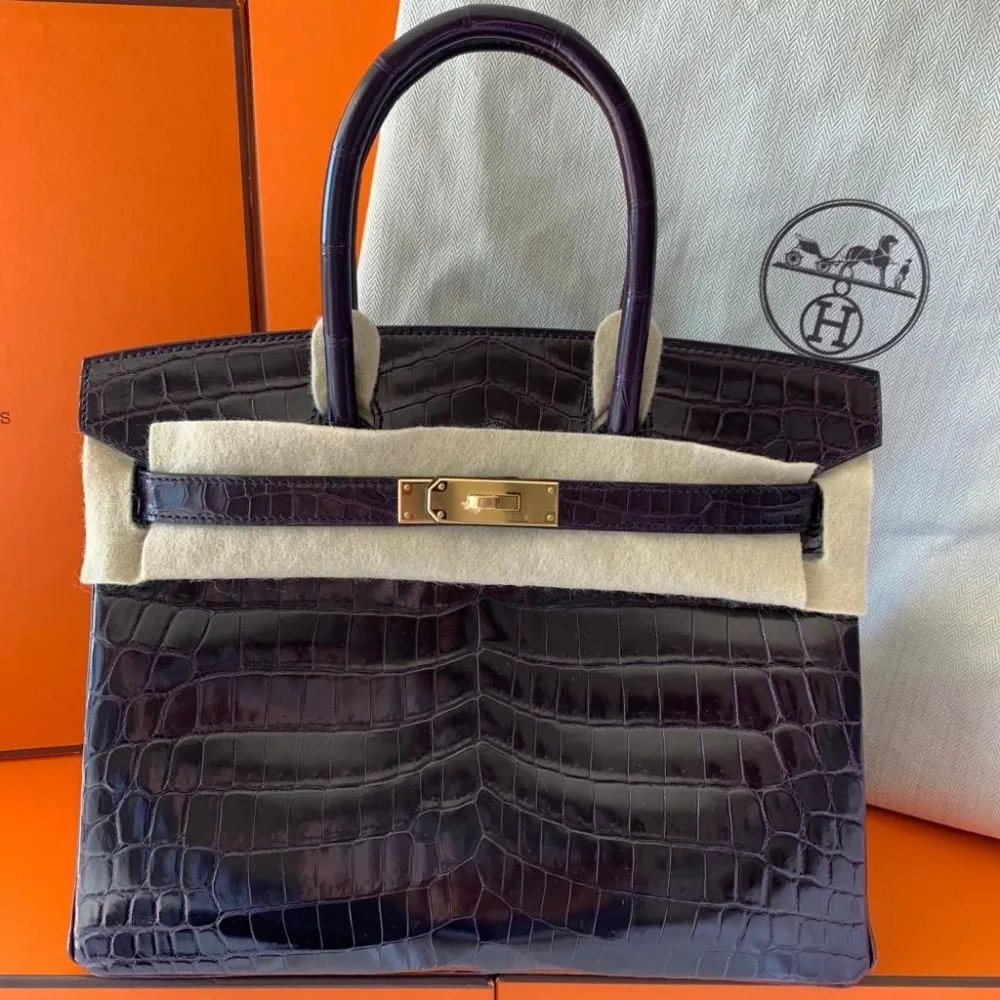 Hermès Birkin 30 Aubergine Crocodile Niloticus Lisse Gold Hardware GHW