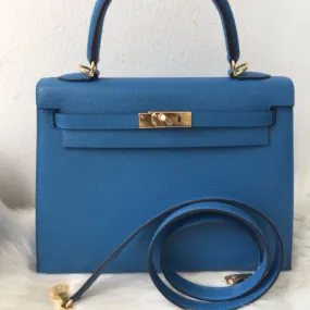 Hermès Kelly 25 Bleu Zanzibar Sellier Epsom Gold Hardware GHW