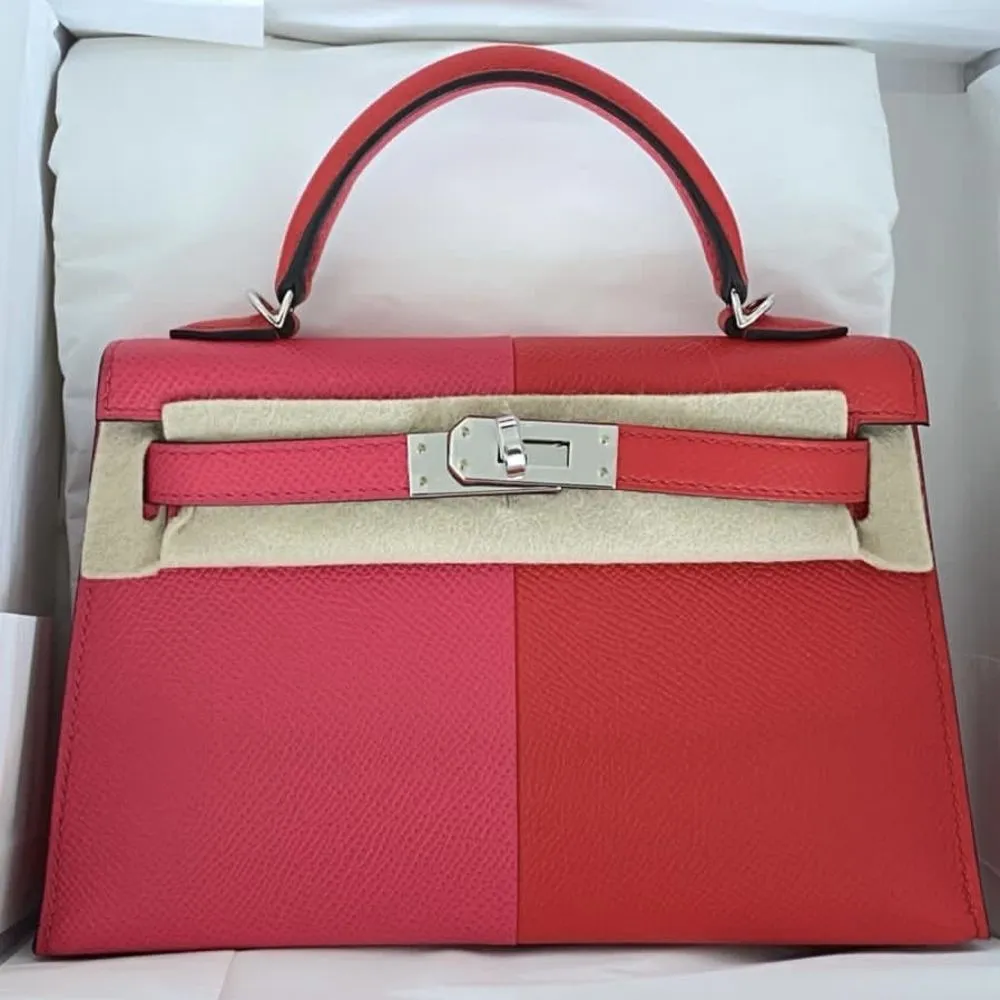 Hermès Kelly Limited Edition 20 Rose Extreme/Rouge de Coeur/Bleu Zanzibar Tricolor Epsom Palladium Hardware PHW