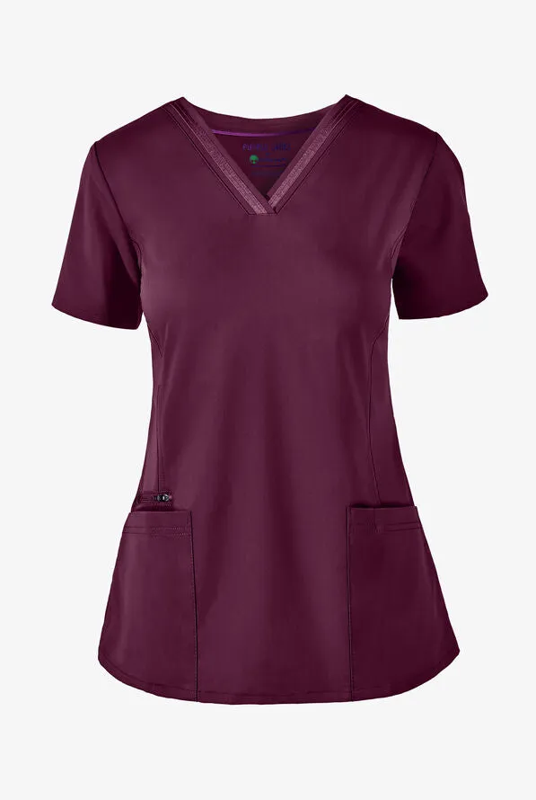 HH Purple Label Women's Jasmin Satin Ribbon V-Neck Scrub Top 2278