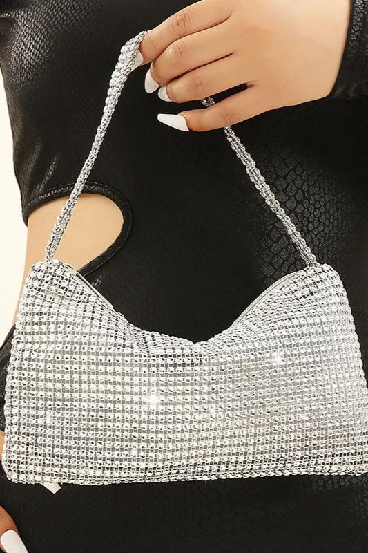 Imitation Mesh Rhinestone One Shoulder Evening  Bag