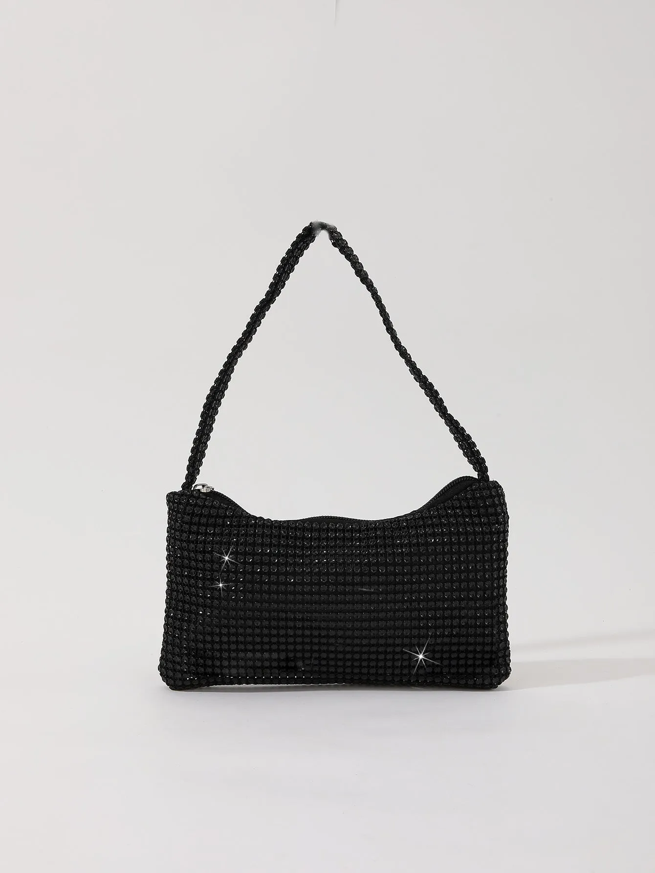 Imitation Mesh Rhinestone One Shoulder Evening  Bag