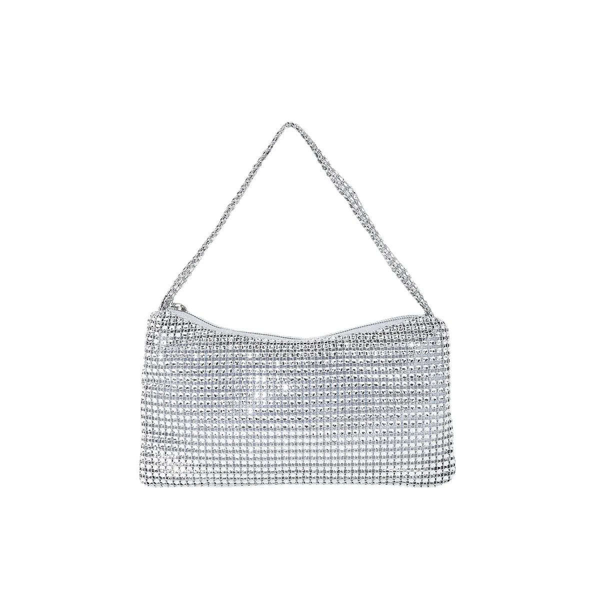 Imitation Mesh Rhinestone One Shoulder Evening  Bag