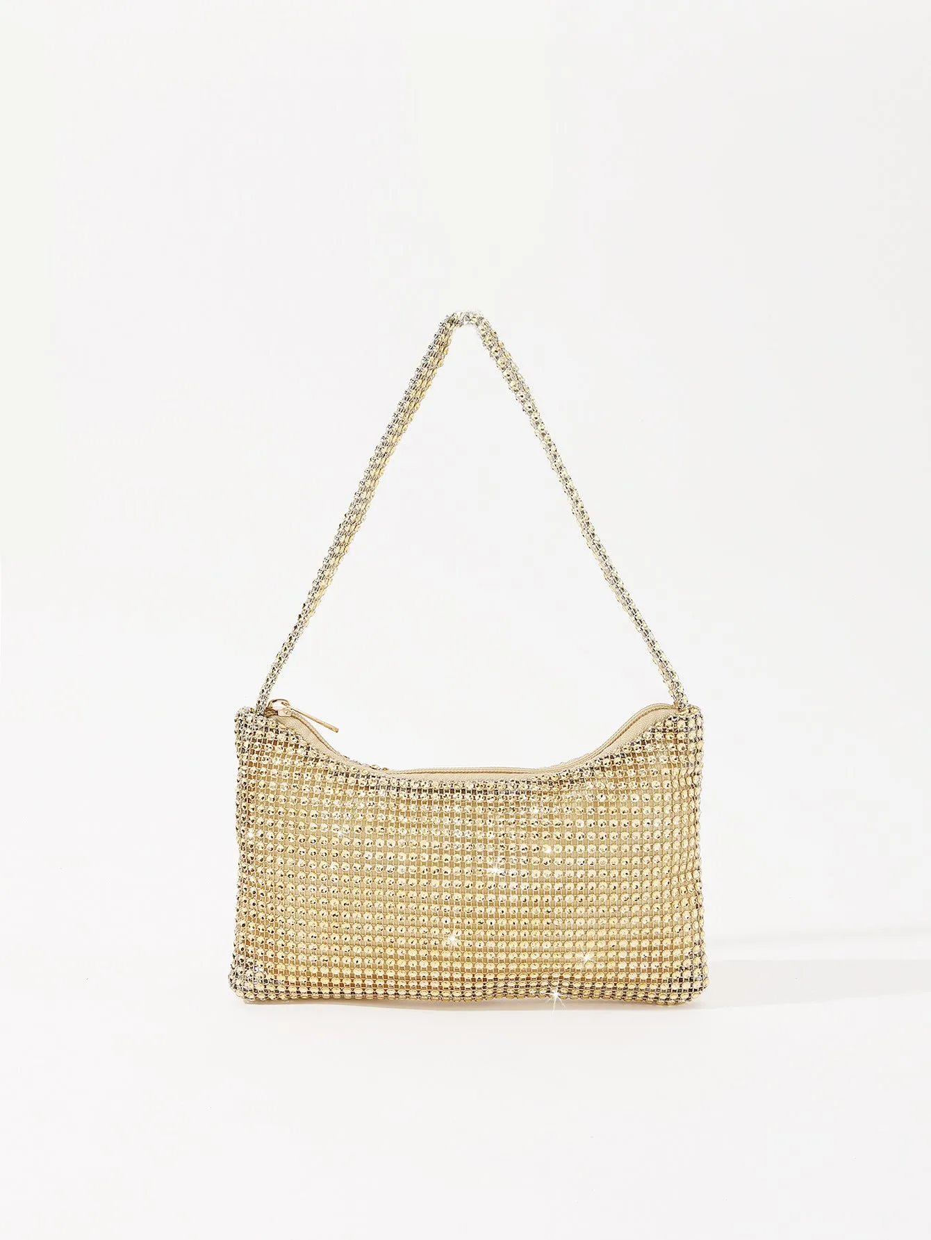 Imitation Mesh Rhinestone One Shoulder Evening  Bag