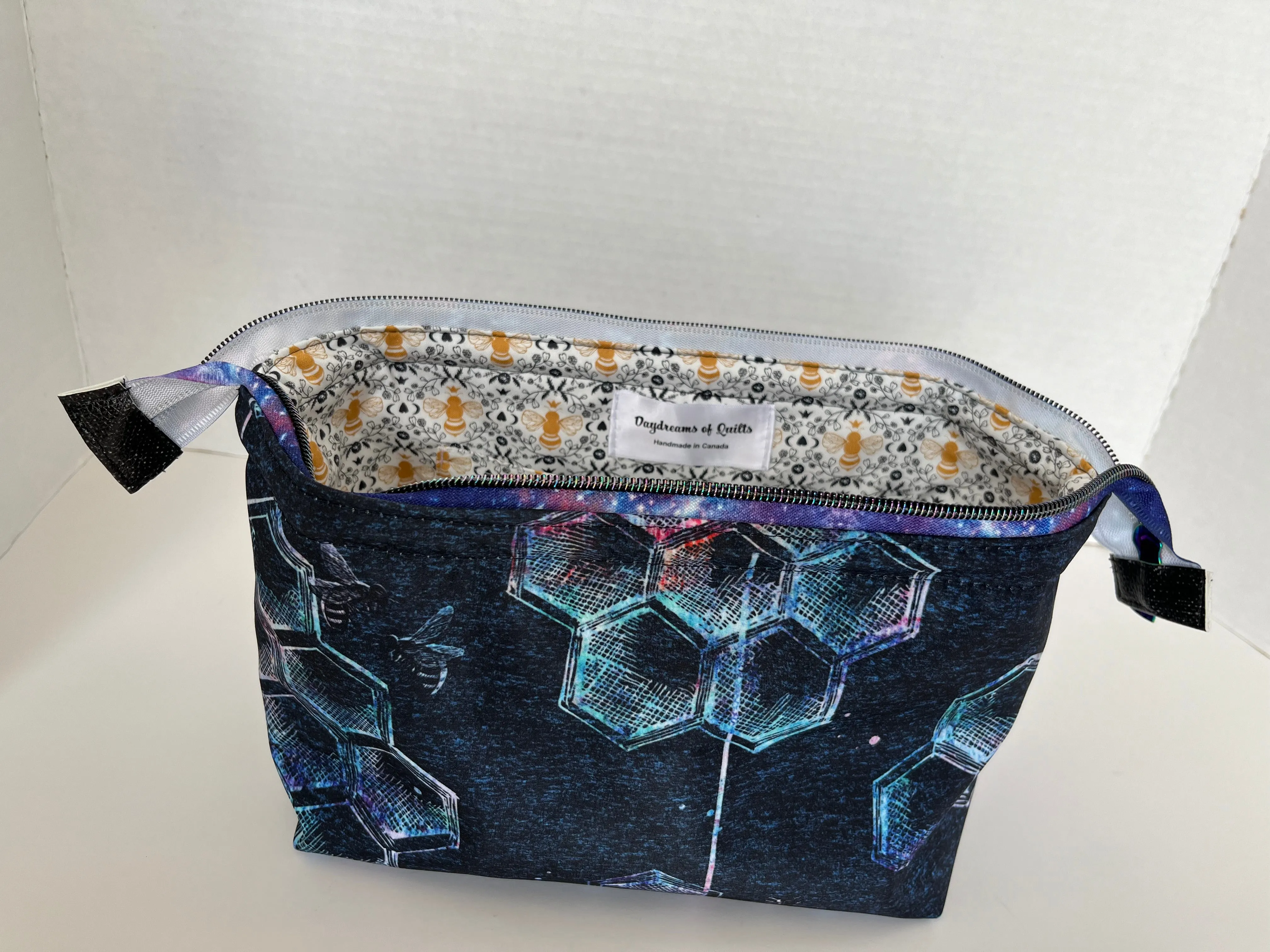 Iridescent Bee Print Water Resistant Wire Framed Small Project Bag