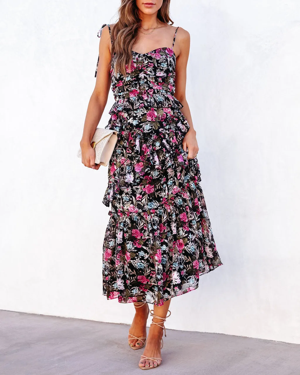 Kaycee Floral Tiered Midi Dress