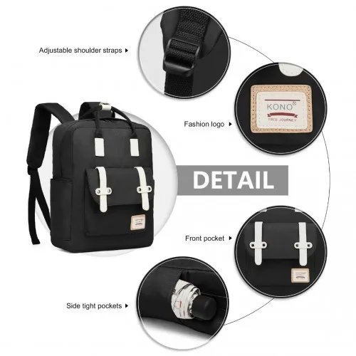 Kono Casual Daypack Lightweight Backpack - Water-Resistant Travel Bag - Black | Versatile and Stylish for Everyday Use