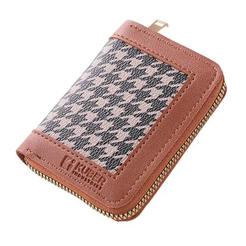 Kuber Industries Card Holder Wallet for Men Women|Debit Credit Card Holder|Wallet for Id, Visiting Card, Buisness Card|Zipper Closure Wallet|Brown (Pack of 2)