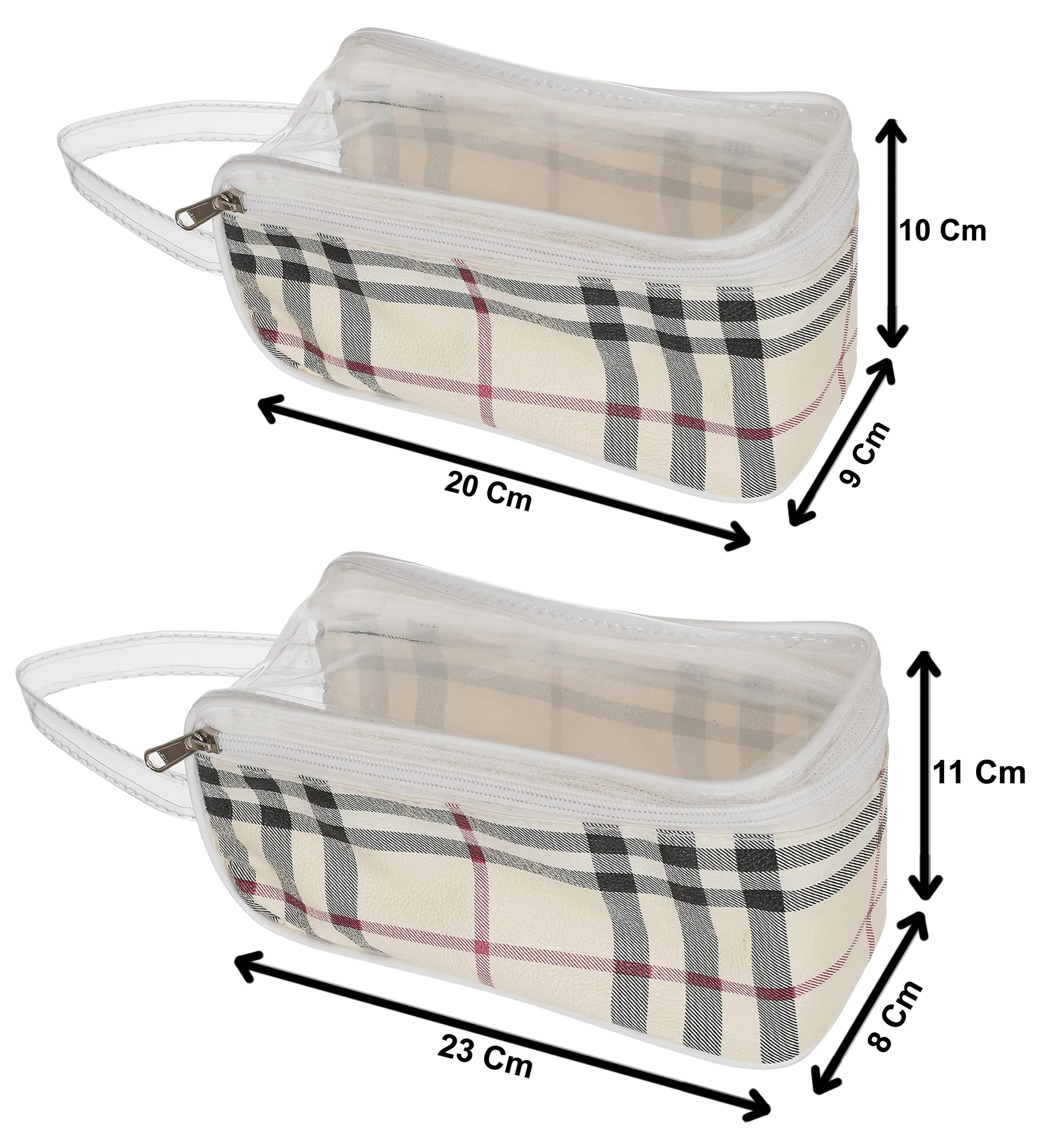 Kuber Industries Travel Toiletry Bag|Undergarments Organizer Bag|Makeup Bags|Transparent Shaving Bag for Men|Water Resistant with Zipper and Handle|Set of 2 (Cream)