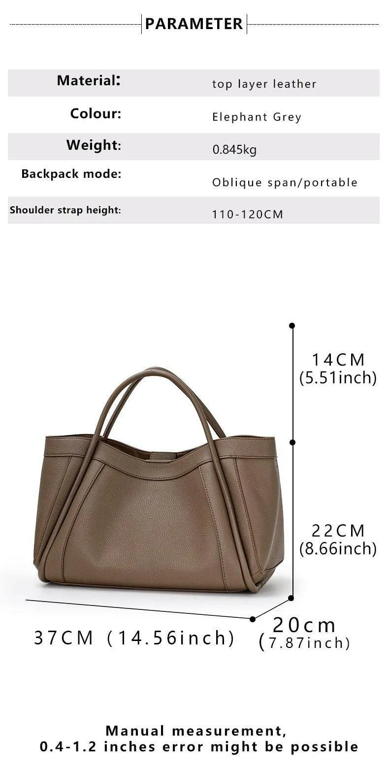 Leather Fashion Tote with Zipper Closure