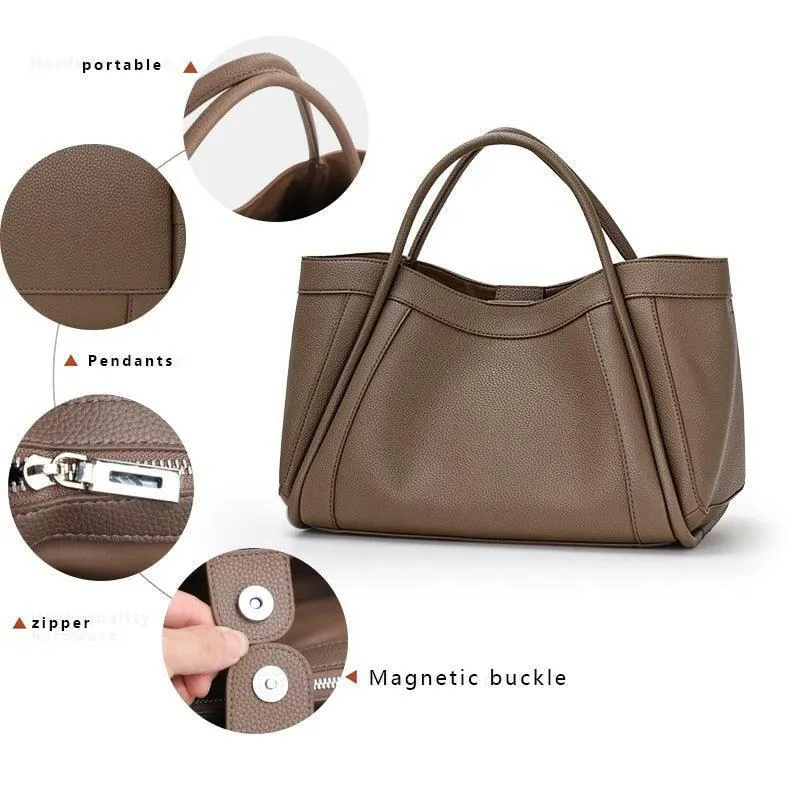 Leather Fashion Tote with Zipper Closure