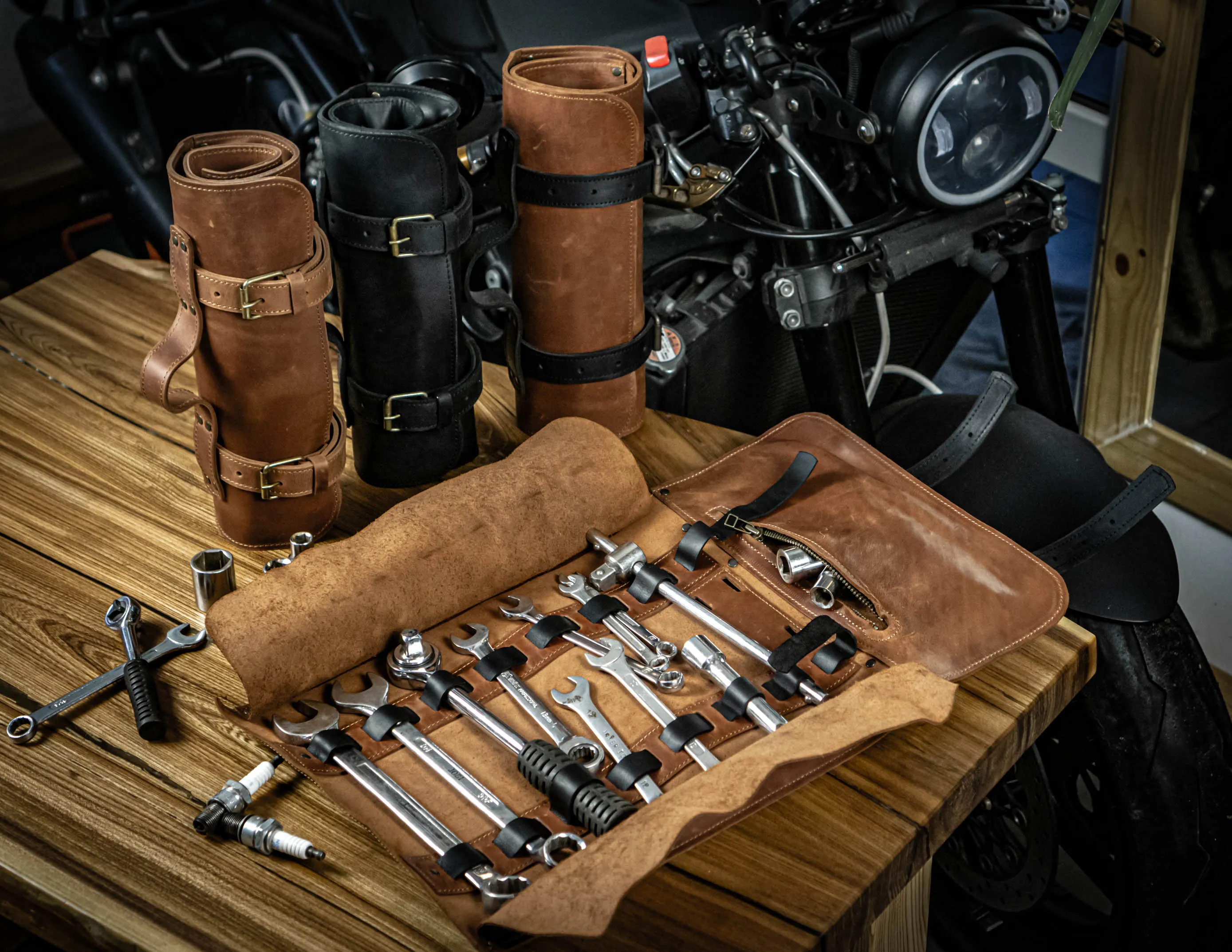 Leather Tool roll | Motorcycle tool roll up | Wrench roll bag