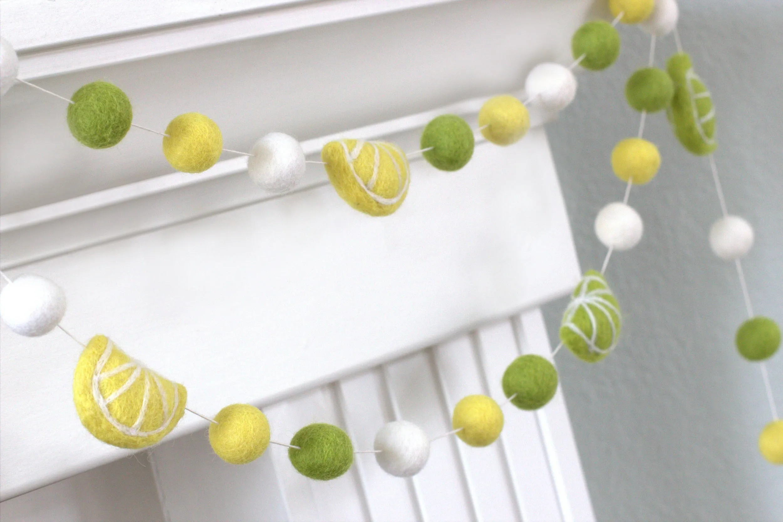 Lemon & Lime Felt Ball Garland- Yellow, Green, White