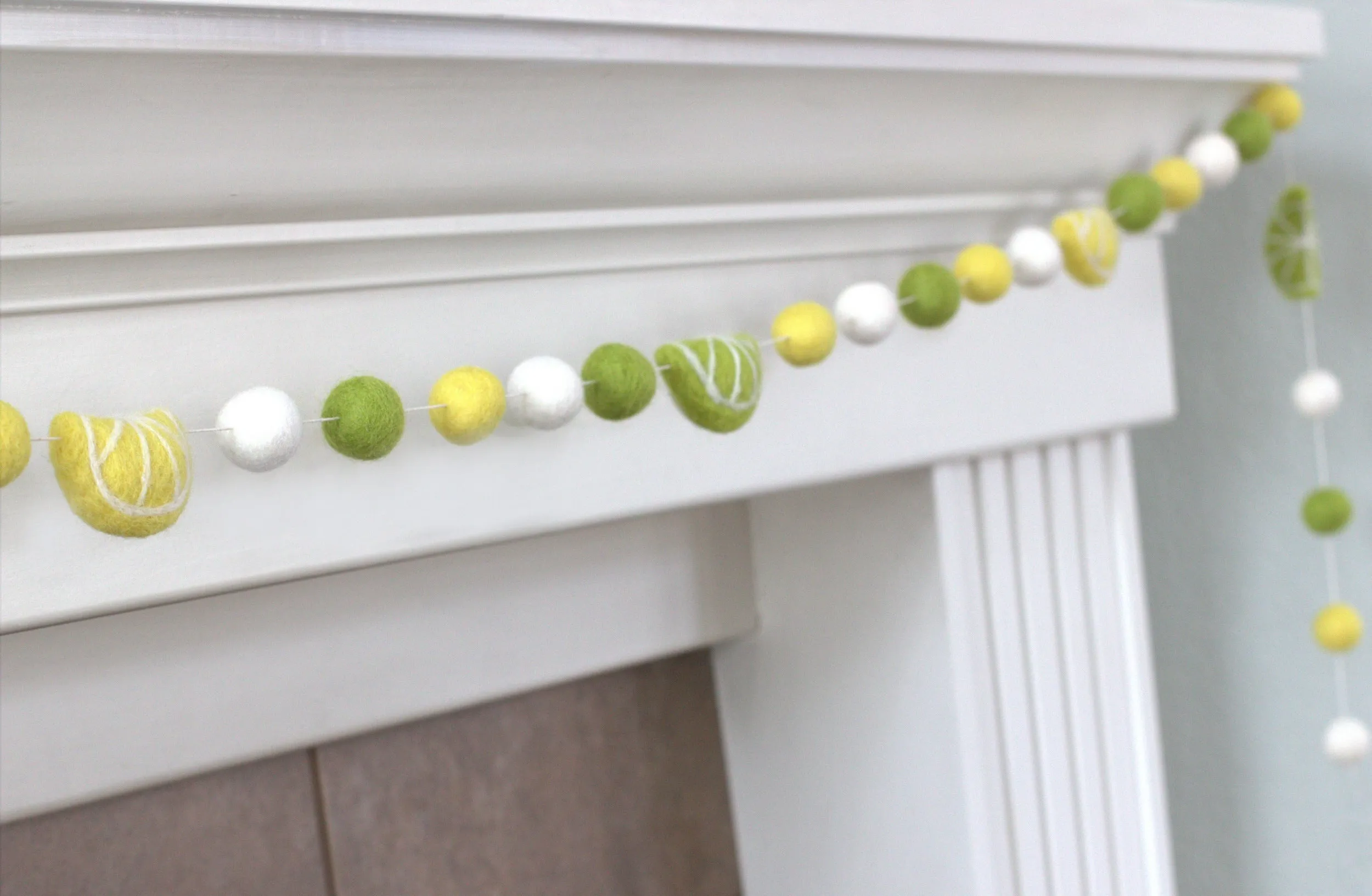 Lemon & Lime Felt Ball Garland- Yellow, Green, White