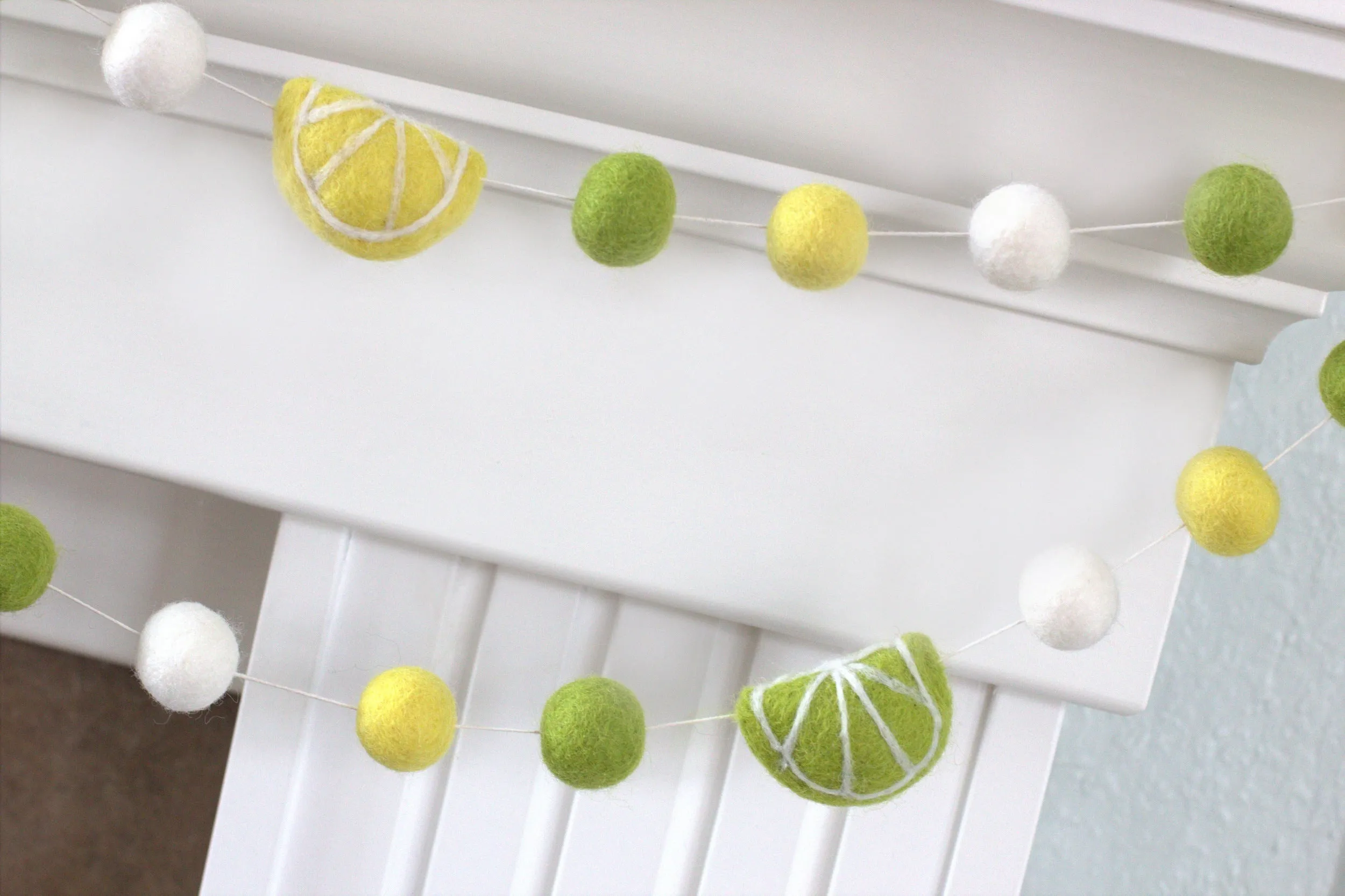 Lemon & Lime Felt Ball Garland- Yellow, Green, White