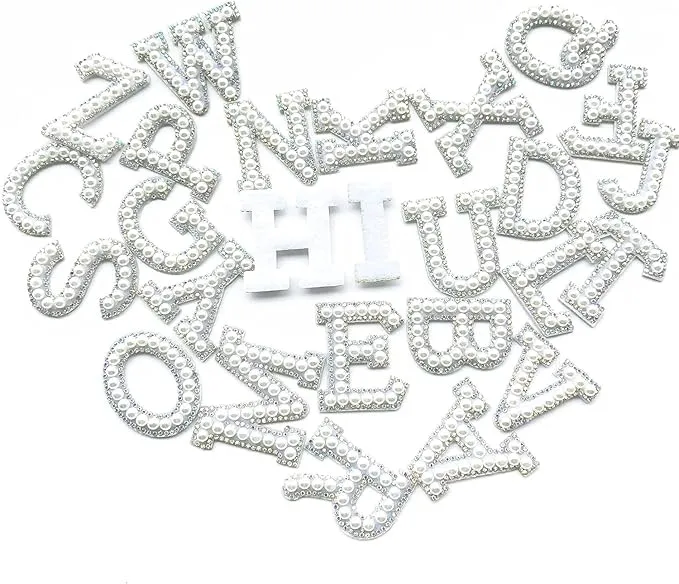 Letter B White Pearl Rhinestone Hot fix Or Sew Patch