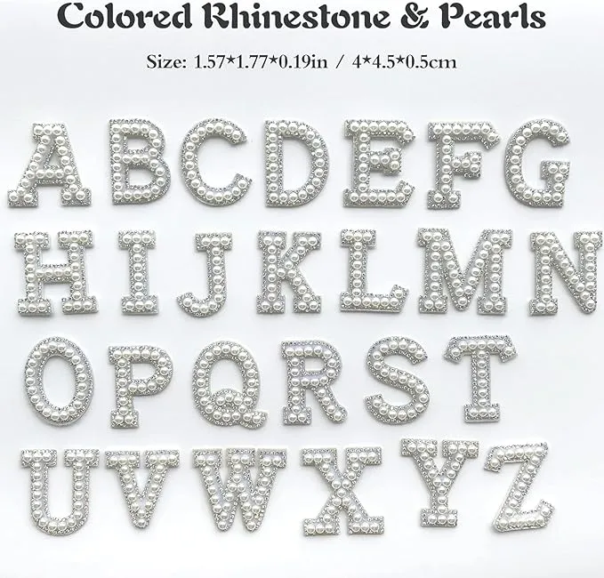 Letter B White Pearl Rhinestone Hot fix Or Sew Patch