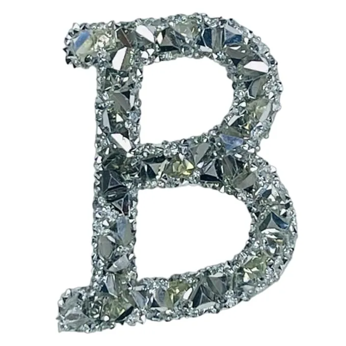 Letter B White Sparkling Rhinestone Patch