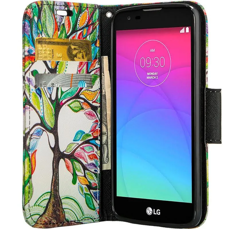 LG K8 | LG Phoenix 2 | LG Escape 3 Wallet Case, Wrist Strap [Kickstand] Pu Leather Wallet Case with ID & Credit Card Slots for LG K8 | LG Phoenix 2 | LG Escape 3 - Colorful Tree