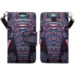 LG Lancet | VW820 Case, Wrist Strap Magnetic Flip Fold[Kickstand] Pu Leather Wallet Case with ID & Card Slots - Tribal Elephant