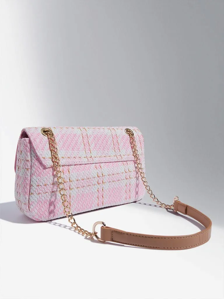 LOV Pink Knitted Checkered Sling Bag