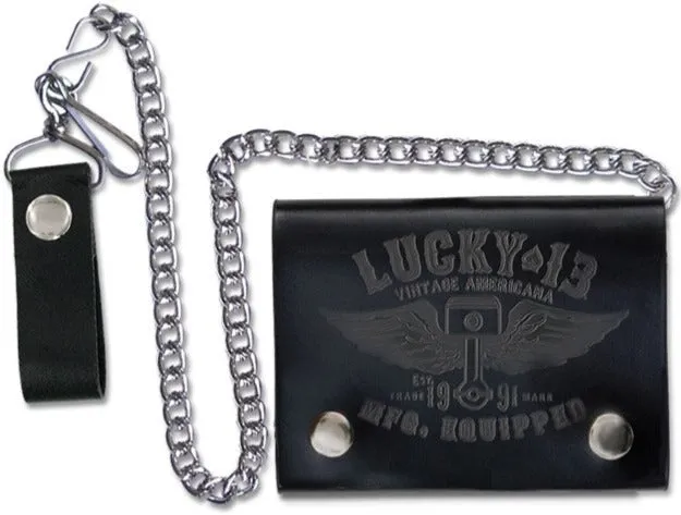 Lucky-13 Winged Piston Embossed Tri-Fold Wallet